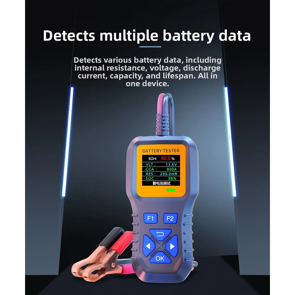 

Тестер автомобильного аккумулятора 12 В 24 В с поддержкой нескольких языков и чипом для удобного пользователя и точное тестирование аккумуляторов