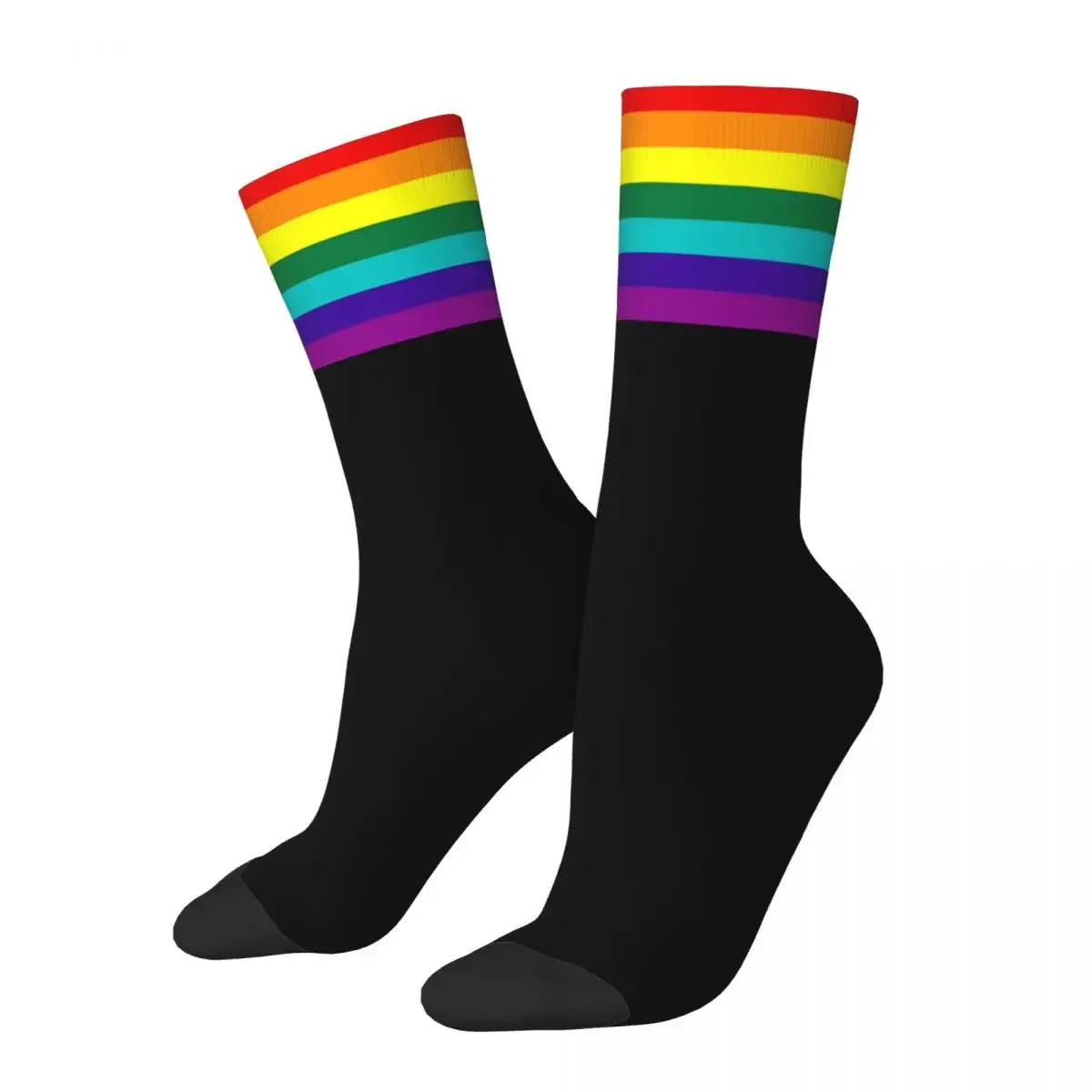 

Retro 7 Stripes Rainbow Pride Flag Breathable Basketball Socks Middle Tube Socks for Unisex Non-slip