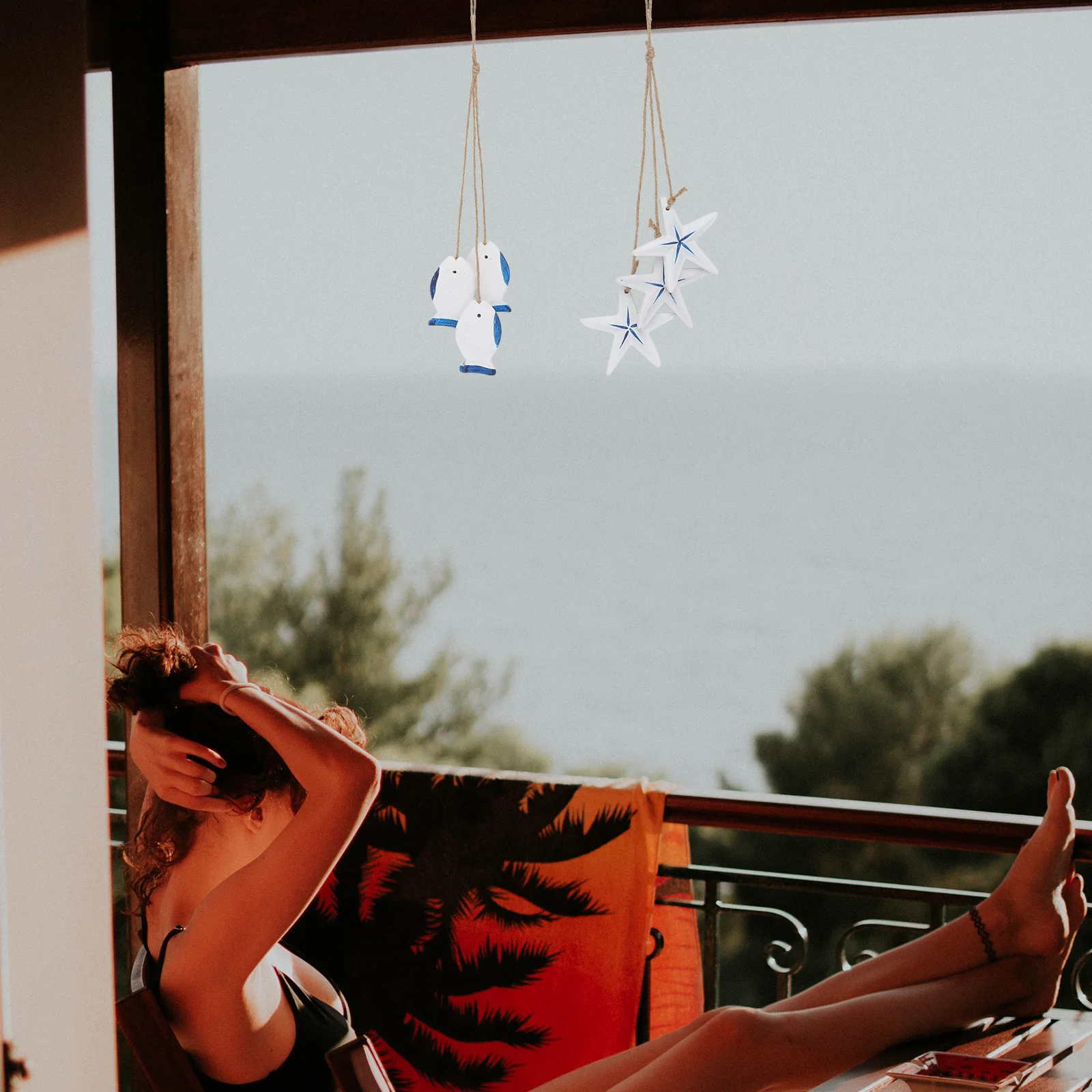 

6Pcs Wooden Door Hanging Mediterranean Style Wall Pendant Blue Home Decor Accent Charm Mediterranean Style Pendant