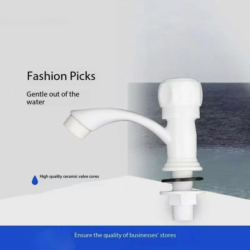 White Bathroom Faucet Kitchen Faucets Quick Opening Tap Home Plastic Deck Mounted Single Cold Sink Faucets Bathroom Accessories