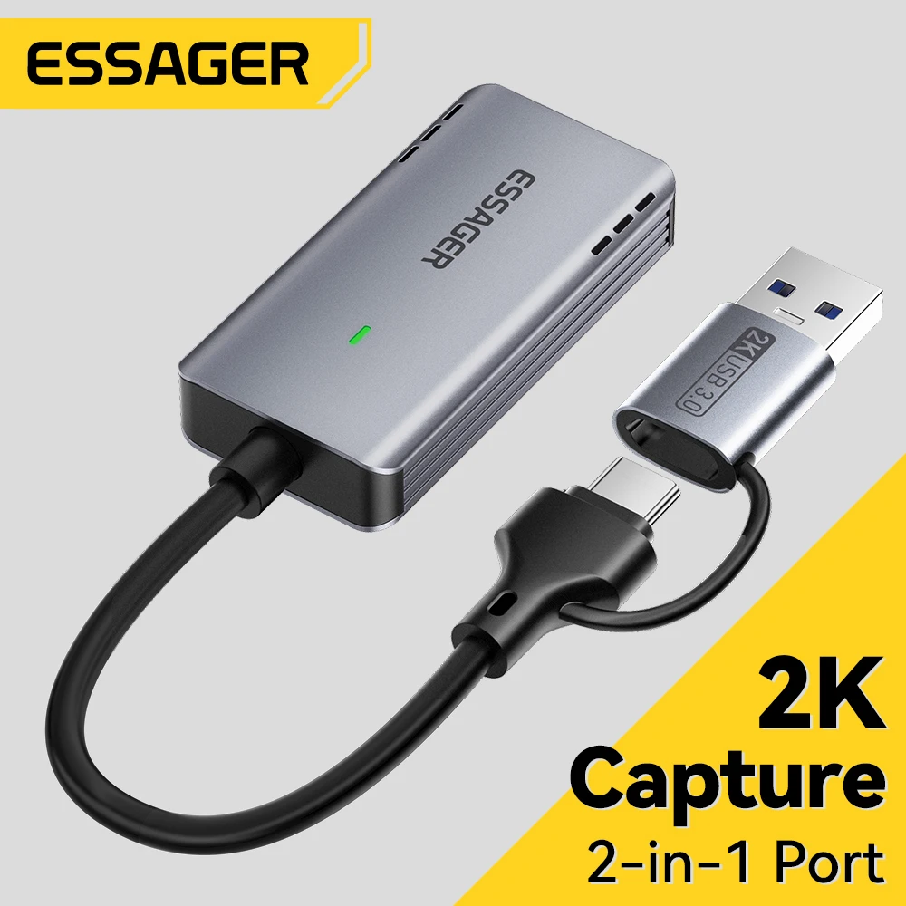 

Карта видеозахвата Essager USB3.0 HDMI 4K при 60 Гц, совместимая с USB/Type-c Game Grabber Record для коммутатора Xbox PS4/5 Live Broadcas