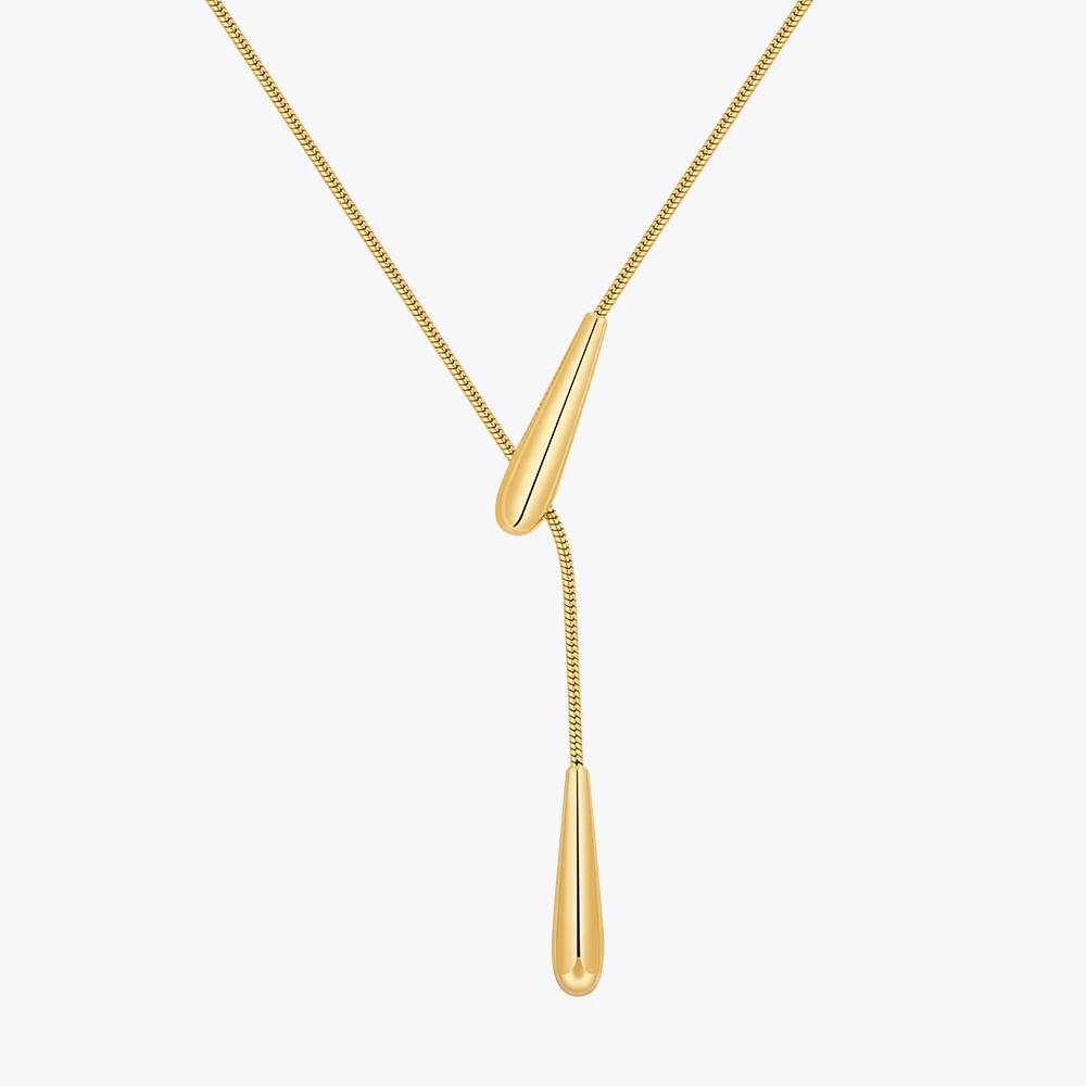 

ENFASHION Collares Para Mujer Rain Drop Snake Chain Pendant Necklace For Women's Stainless steel 18K Plated Gold Jewelry P243457