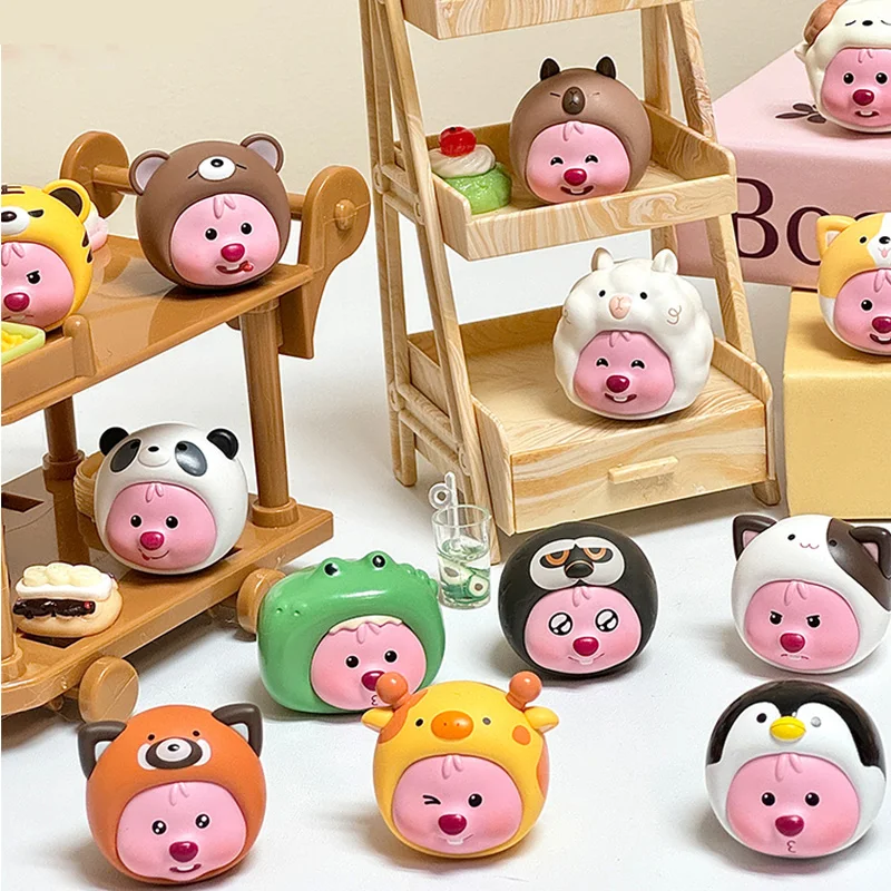 New 2024 Miniso Mini Bean Ruby Series Animal Headgear Children's Toys  Home Decoration Mini Figure Trend Toy Toys Birthday Gift