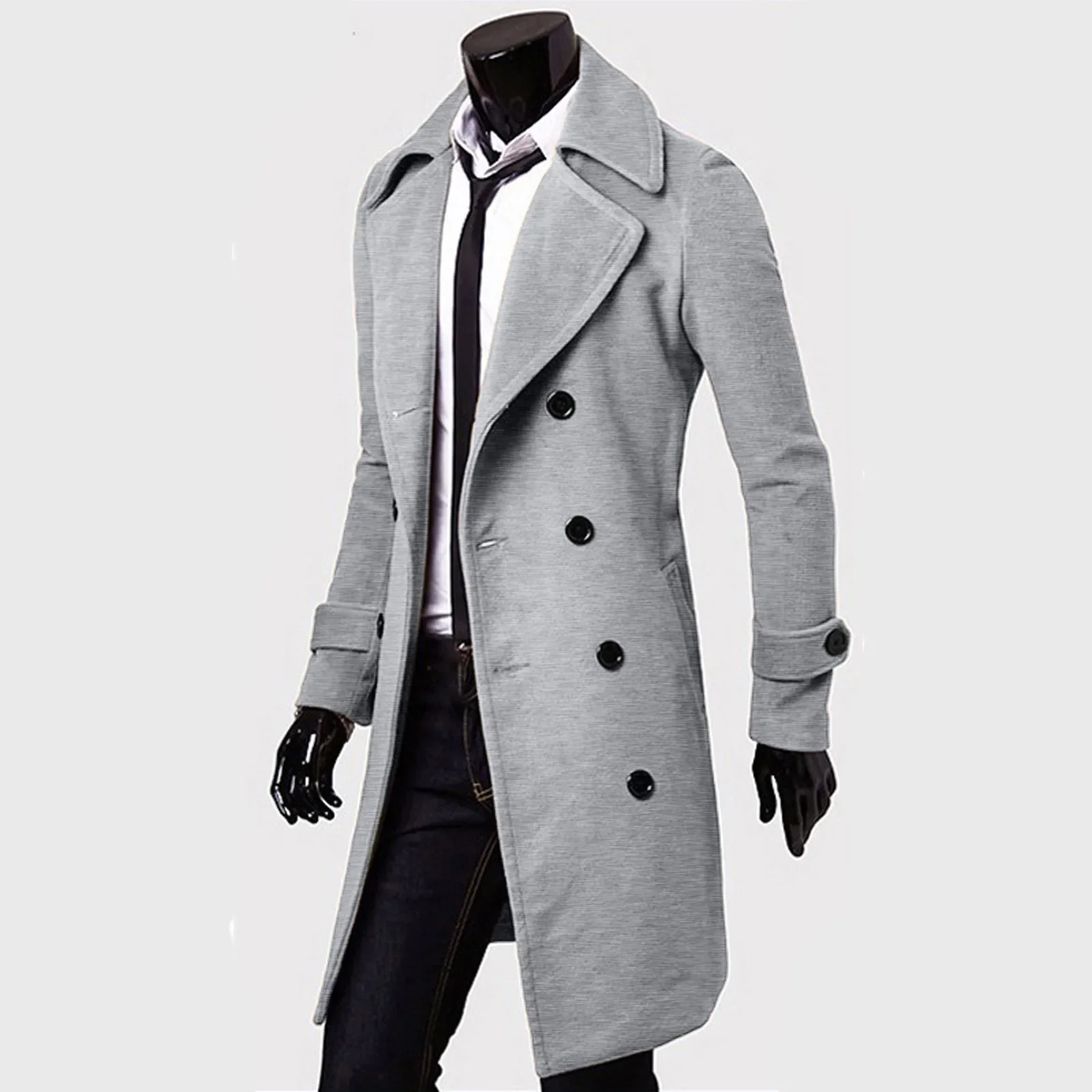 

Men Double Breasted Trench Coat 2024 Autumn Winter Wool Blend High Quality Fashion Casual Slim Fit Solid Color Male Coat Jacket