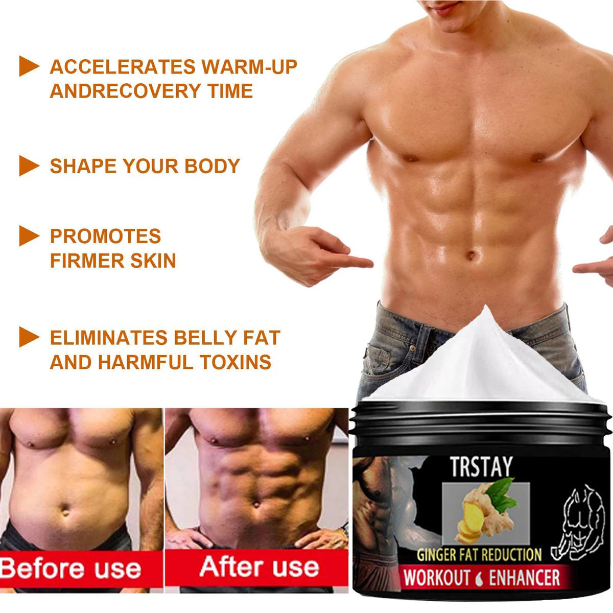 TRSTAY Ginger Body Sculpting Abdominal Muscle Cream Men and Women Fitness Shaping Cream Abdominal Muscle Slimming Strengthening