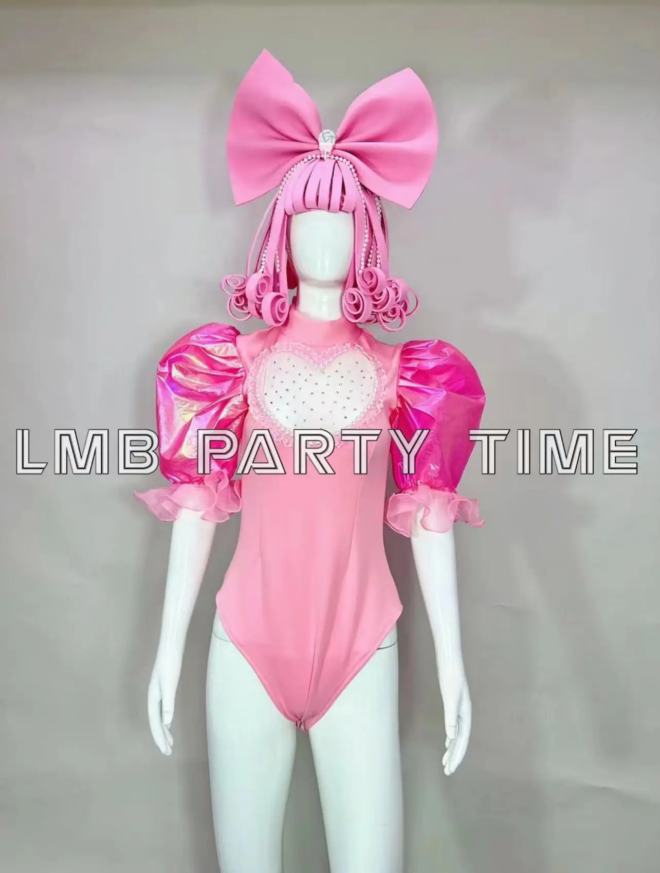 Roze Pofmouw Bodysuit Tutu Jurk Headress Mooie Cosplay Kostuum Volwassen Rollenspel Feest Verjaardagsdanseres Zangeres Podiumkleding