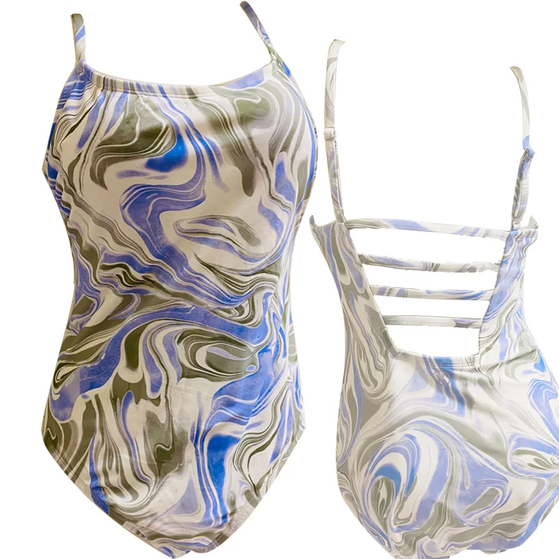 

2024 New Sexy swimwear blue Floral Cutout Halter One-Piece Swimsuit Sexy Up Back Women Monokini Beach Bathing Suits Swimwear