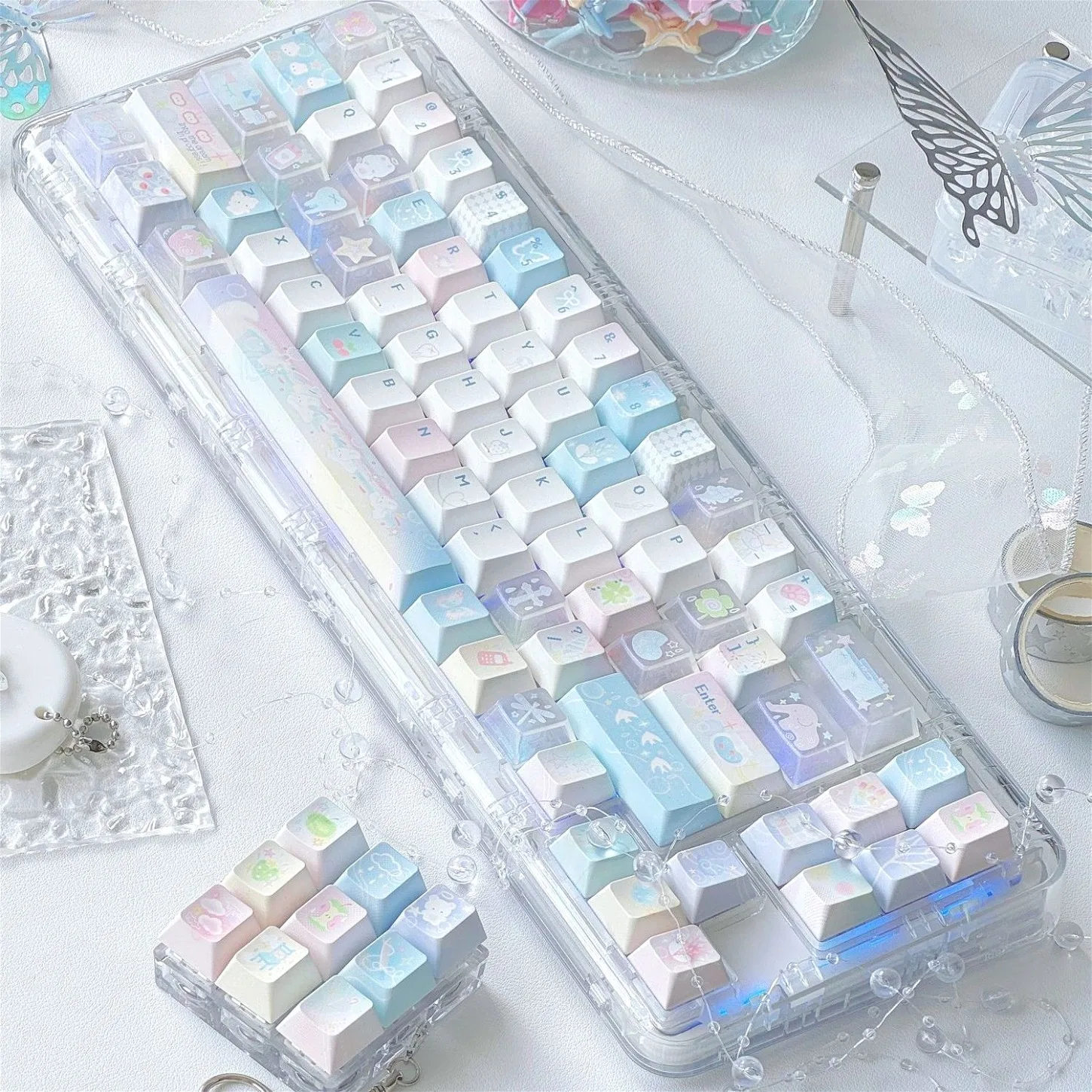 

26 Keys PC Add-on Keycaps Shimmer Polarized Frosted Transparent Backlit Cute DIY Keycaps for Magnetic Switch
