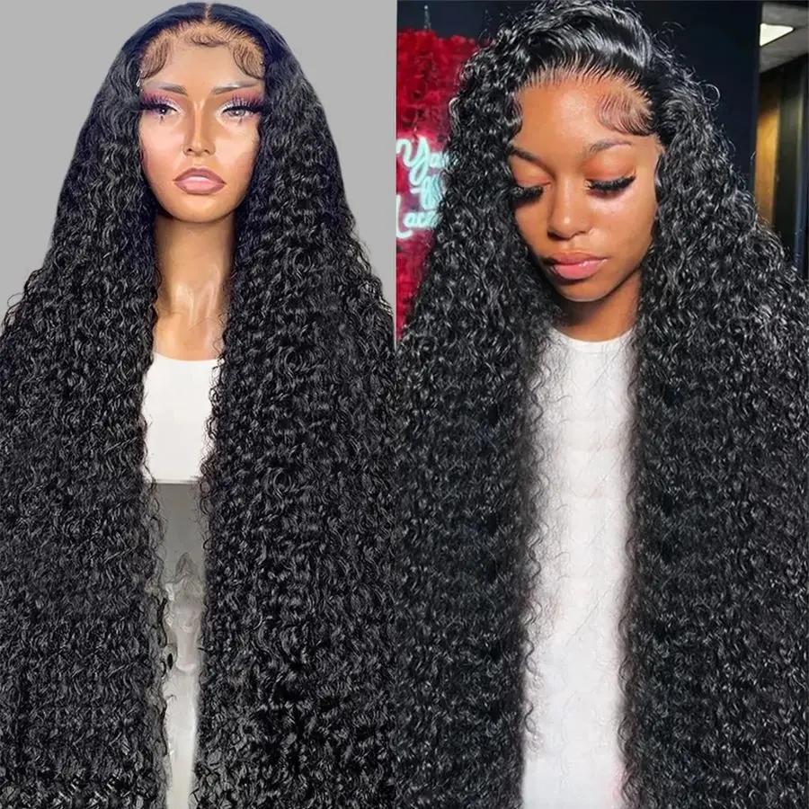 

Inch Deep Wave Lace Front Wigs Human Hair 200 Density 13x4 HD Transparent Full Lace Frontal Wigs Human Hair 12A Deep Curly Gluel
