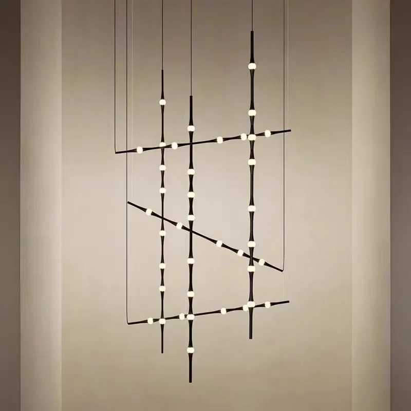 2026 Novelty LED Aluminium Long Strip Lamp Staircase Chandelier For Hotel Hall Parlor Duplex Staircase Restaurant Designer Chand