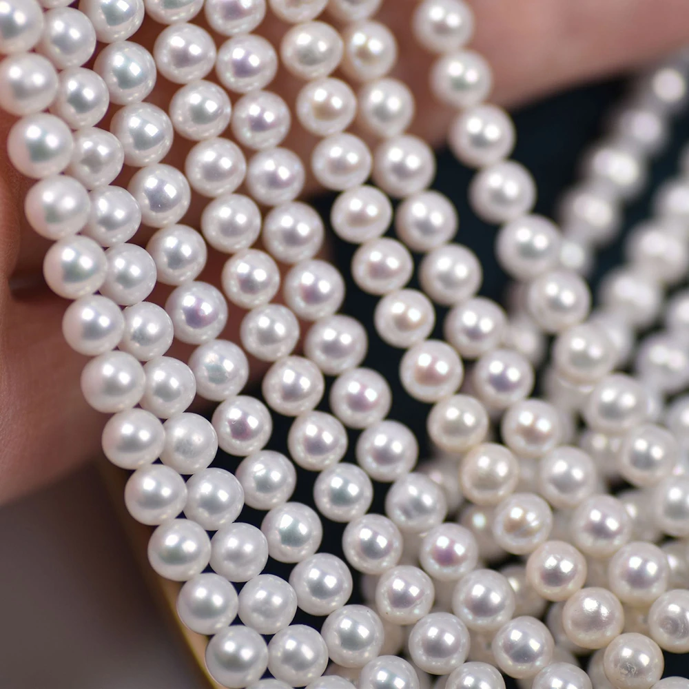 Bright Luster 4-5mm 6A+ Natural Round White Pearls, Premium Loose Spacer Beads for Elegant Custom Bracelet Necklace Ornaments