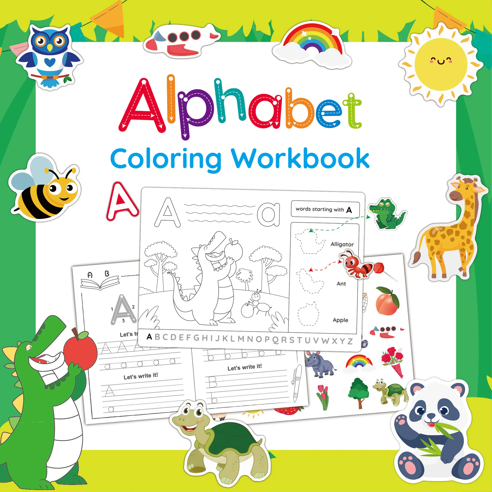 

Детская тетрадь с алфавитом, книжка-раскраска, 25 наклеек для рисования для детей 3-6 лет, книжка-раскраска «сделай сам»