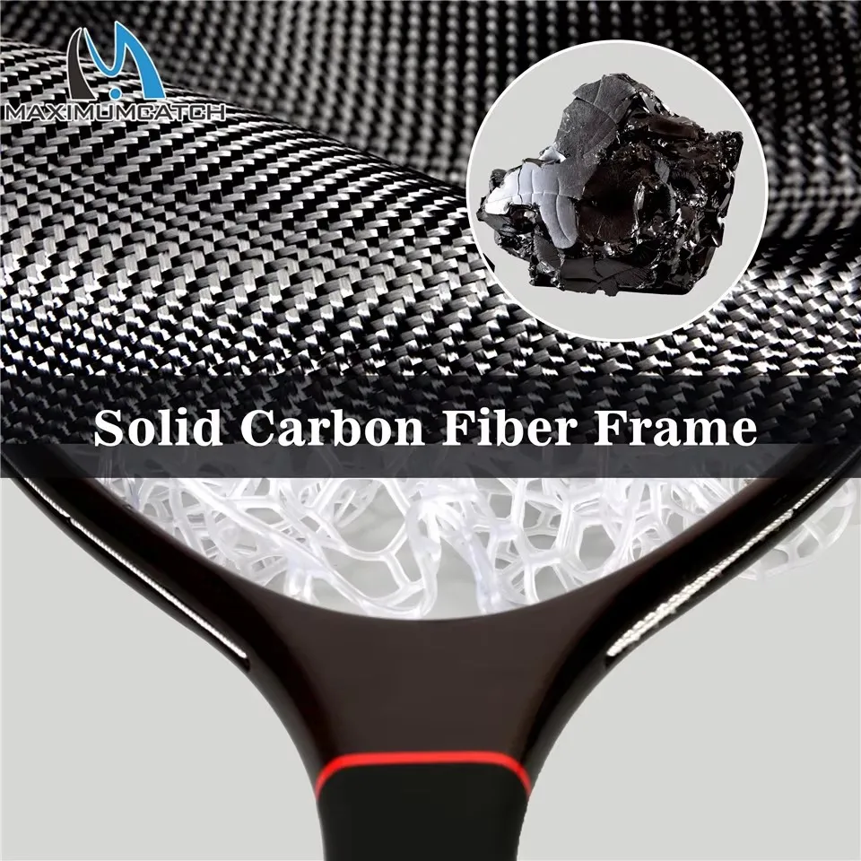 MAXCATCH Carbon Fiber Landing Net Rubber Mesh Lightweight Strong Handle Trout Salmon Fly Fishing Hand Net Durable Fishing Tool - view 3