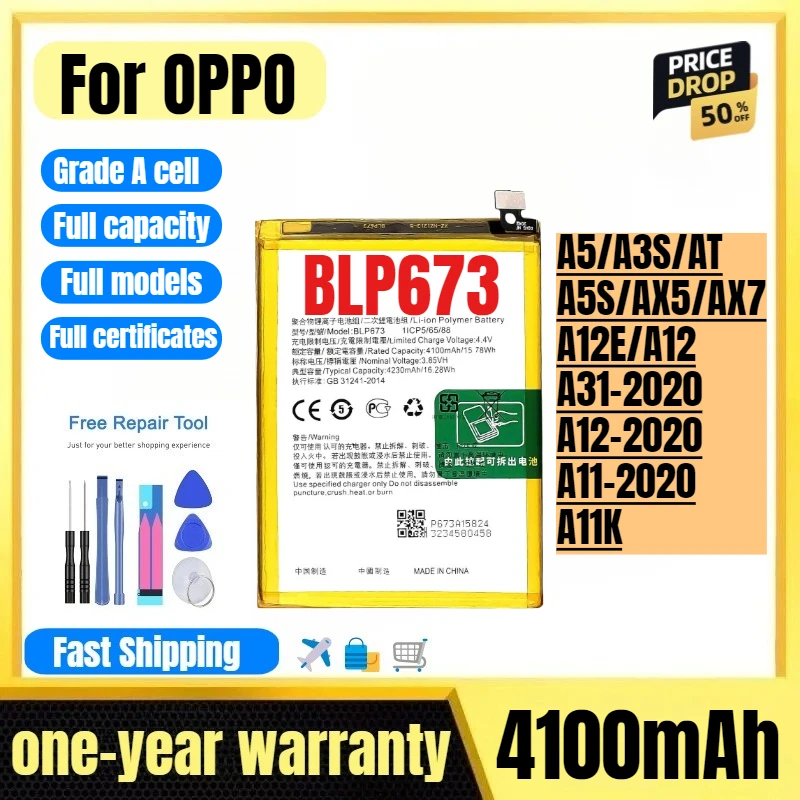 

BLP673 for OPPO A5/A3S/AT/A5S/AX5/AX7/A12E/A12/A31-2020/A12-2020/A11-2020/A11K Phone Battery Replacement Bateria Grade A Cell