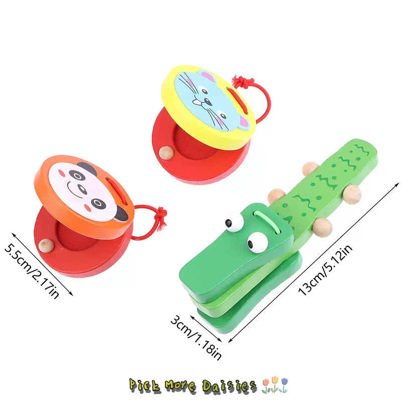 1Pc Kinder Cartoon Holz Krokodil/Runde Kastagnetten Musik Instrumente Baby Klöppel Griff Musical Instruments Pädagogisches Spielzeug