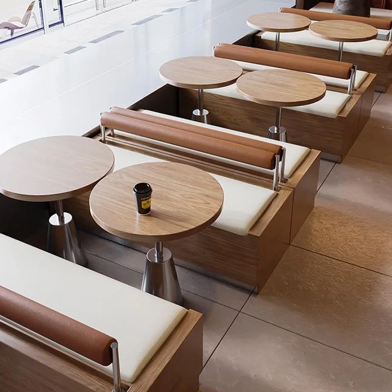 Modern Internet celebrity theme restaurant solid wood wrought iron booth sofa catering against the wall teahouse booth hot pot s