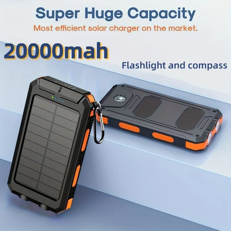 

20000mAh PowerMax Solar Charger Built-in Flashlight, Portable Power Bank for All Phones and Devices Outdoor Essentials
