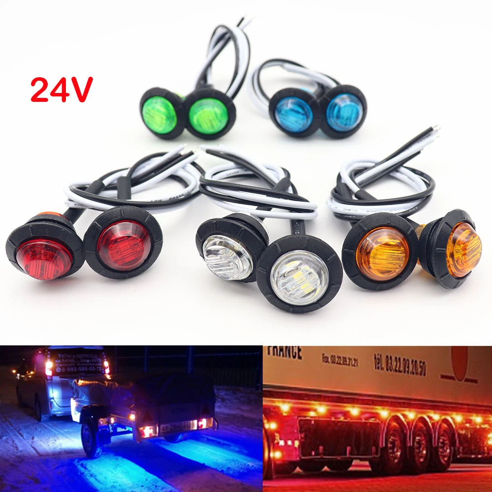 2pcs 24V Waterproof Side Marker Indicators Light LED Bullet Lamp for Truck Trailer Tail Clearance Lights