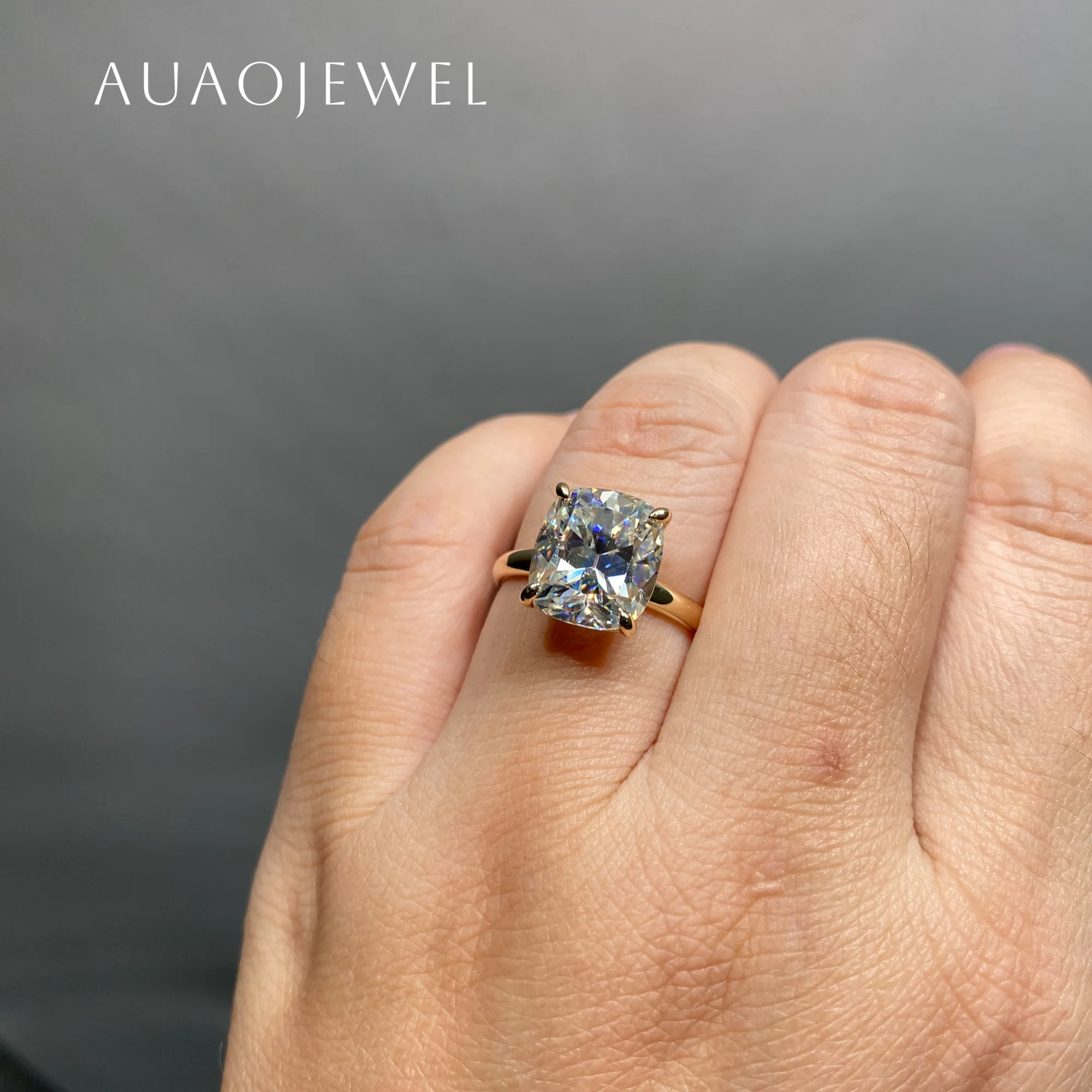 AUAOJEWEL 6Carat Old Mine Cushion Moissanite Silver 925 Engagement Ring Real Gold 14K 18K Original Jewelry Friendship Gifts