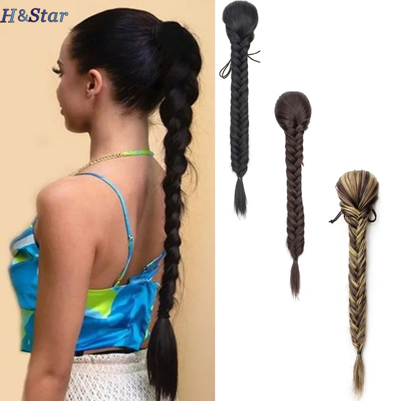

H&STAR 168Inch Synthetic Mini Drawstring Fishnone Ponytail Extensions Heat Resistant Braided Ponytails Extensions For Women G