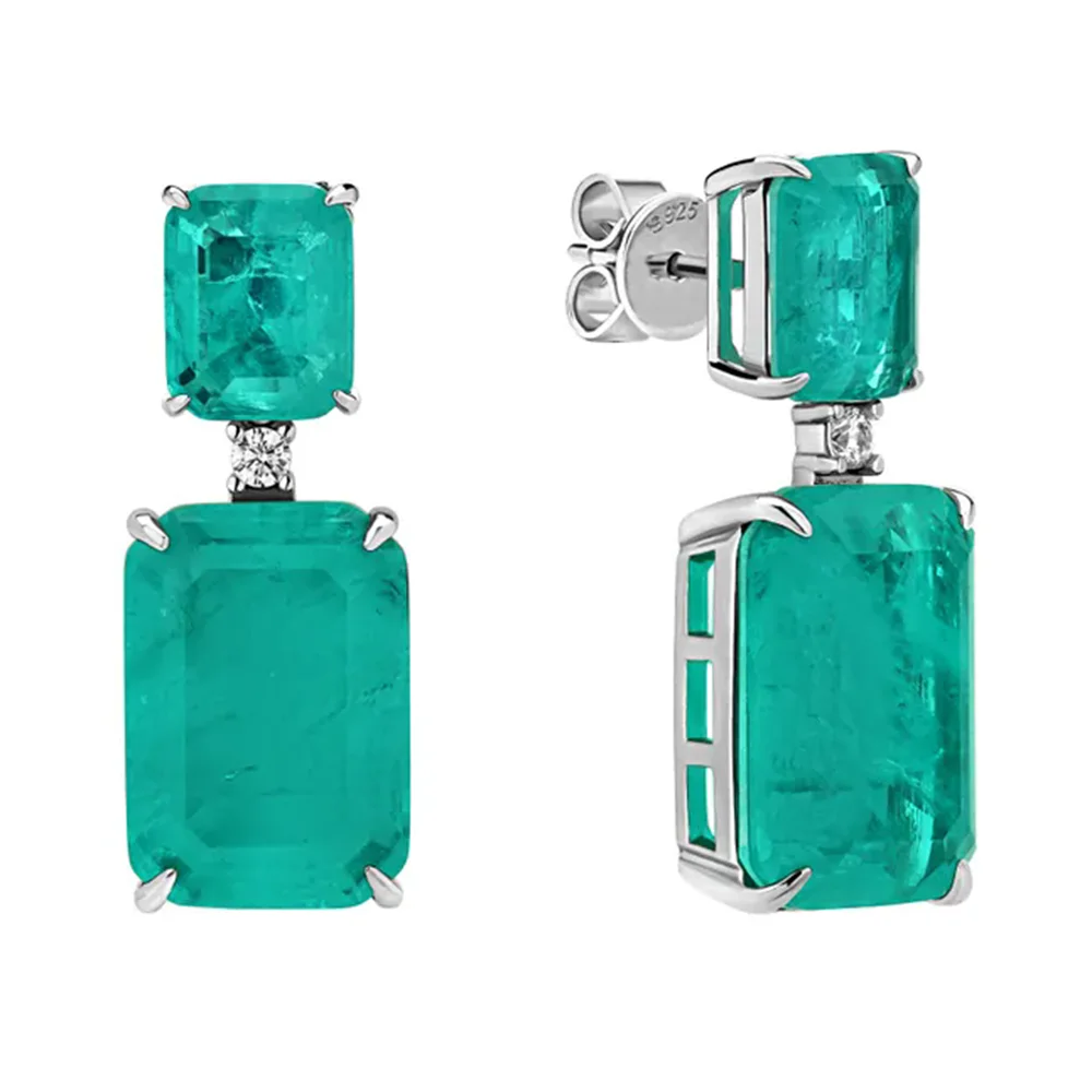 

KQDANCE 925 Sterling Silver Rectangle Created Paraiba Tourmaline Drop Earrings with Green Blue Stones Fine Jewelry for Women