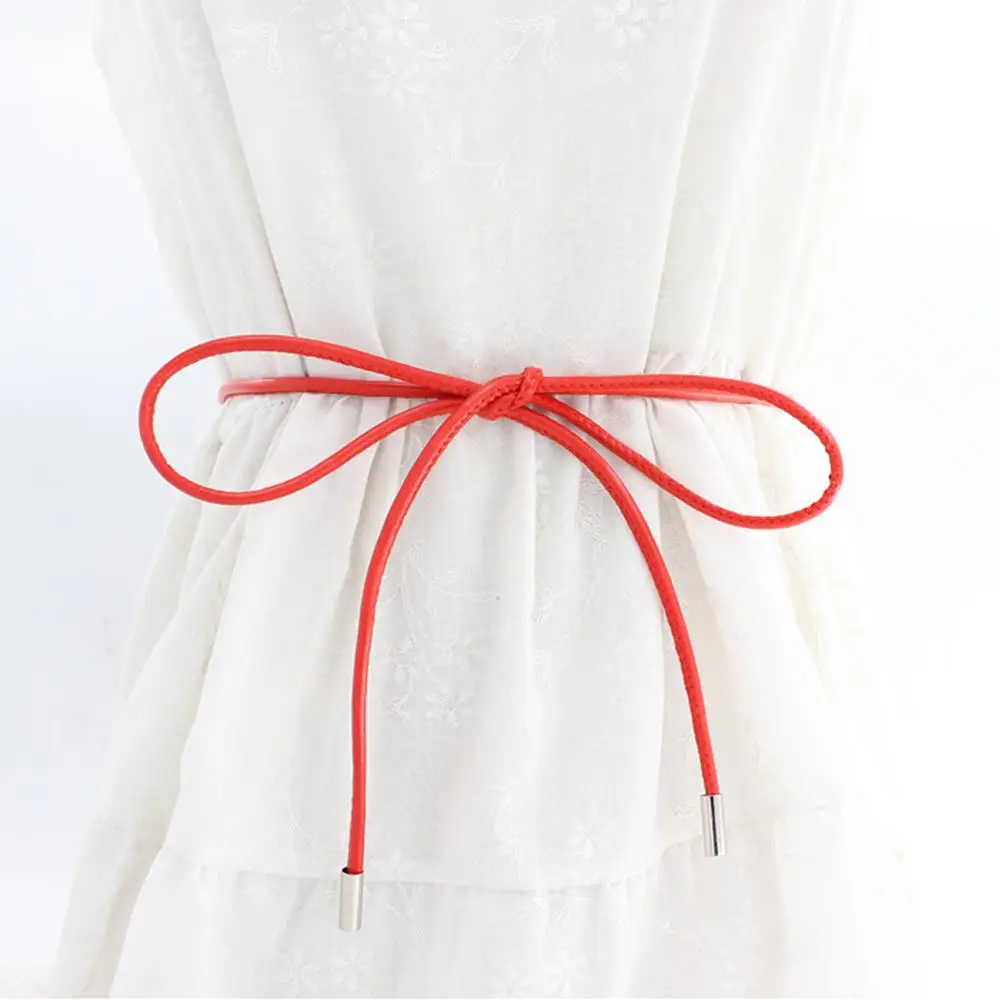 롱 웨이스트 로프 솔리드 컬러 얇은 허리 체인 매듭 허리 벨트 인조 가죽 슬림 벨트 패션 허리띠 DIY 빈티지 스트링