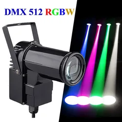 RGBW DMX LED Beam Spotlight com som ativado para Dance Party, Spot Light para casamento, bola de espelho, DMX512, 10W