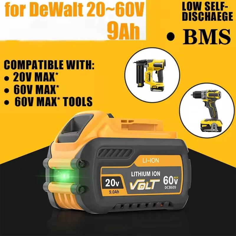 

100% оригинальные аккумуляторы DEWALT 18 В 20 В 60 В MAX, совместимые с DCB609 DCB547-XJ DCB200 DCB609 DCB182 для латтеров Flexvolt 60 В Max