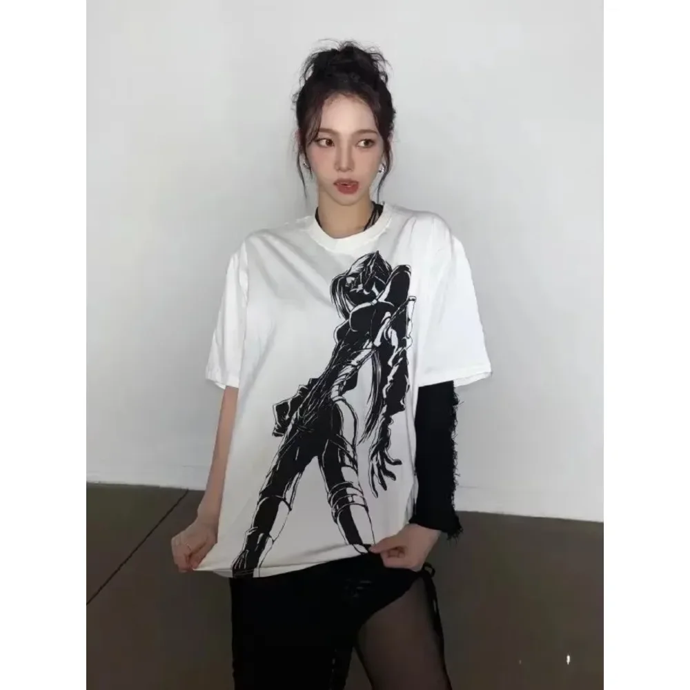 KPOP Aespa Whiplash Women's T-shirt Short Sleeve Cotton KARINA GLSELLE WINTER NINGNING Same Print Loose Anime Techno Unisex Top