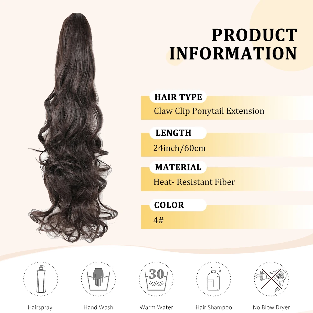 Cola de Caballo con Clip de garra para mujer, extensión sintética, larga y rizada, ondulada, suave, Natural, 18 pulgadas, uso diario