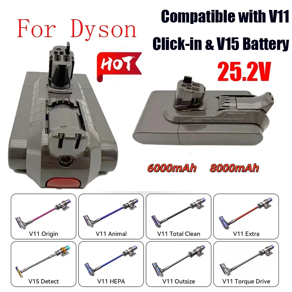 8000mAh V11 Replacement Battery - Compatible with Dyson V11/V15/SV15/SV16/SV22, Button Click in Installation Style