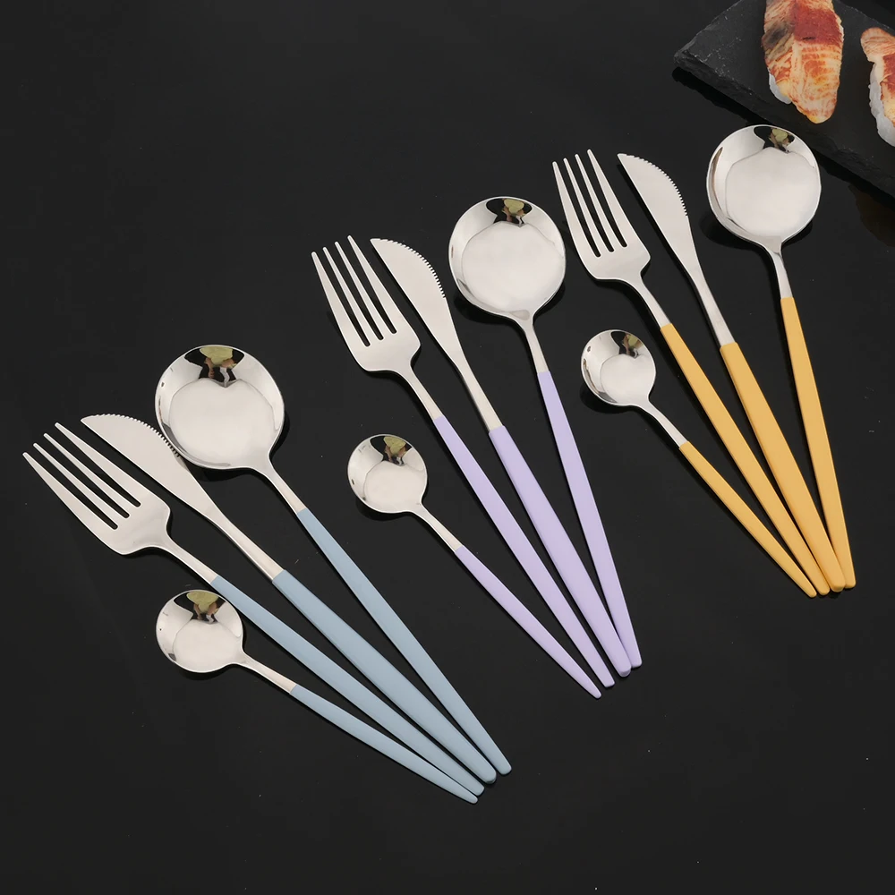 

12Pcs Dinnerware Set Stainless Steel Tableware Set Knife Fork Spoon Flatware Set Cutlery Set Steak Knife Fork Spoon Tea Spoon