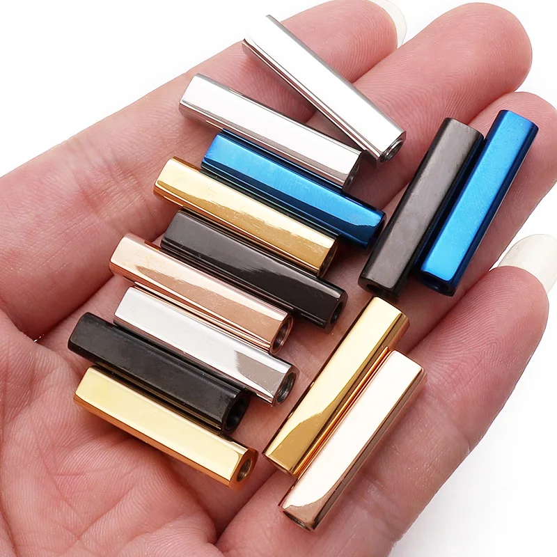 2set 6x25mm baja nirkarat persegi kulit gesper untuk wanita pria DIY kulit tali gesper gelang perhiasan membuat aksesoris