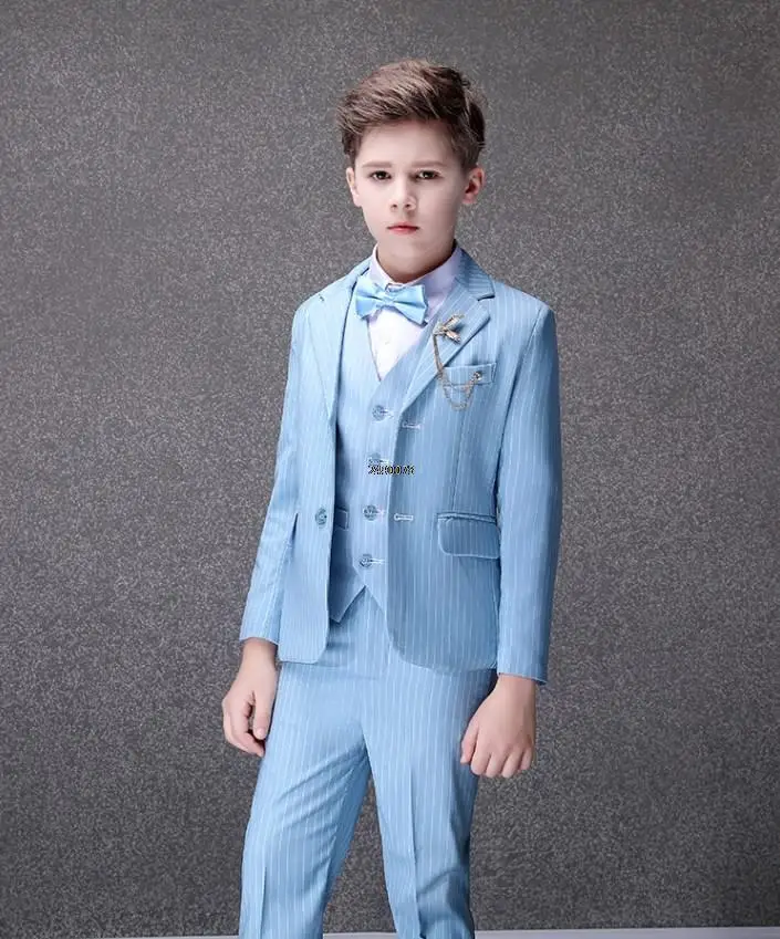 

Flower Boys Blue Luxurious Wedding Suit Kids Photograph Suit Teen Tuxedo Dress Children Graduation Stage Show Birthday Costume