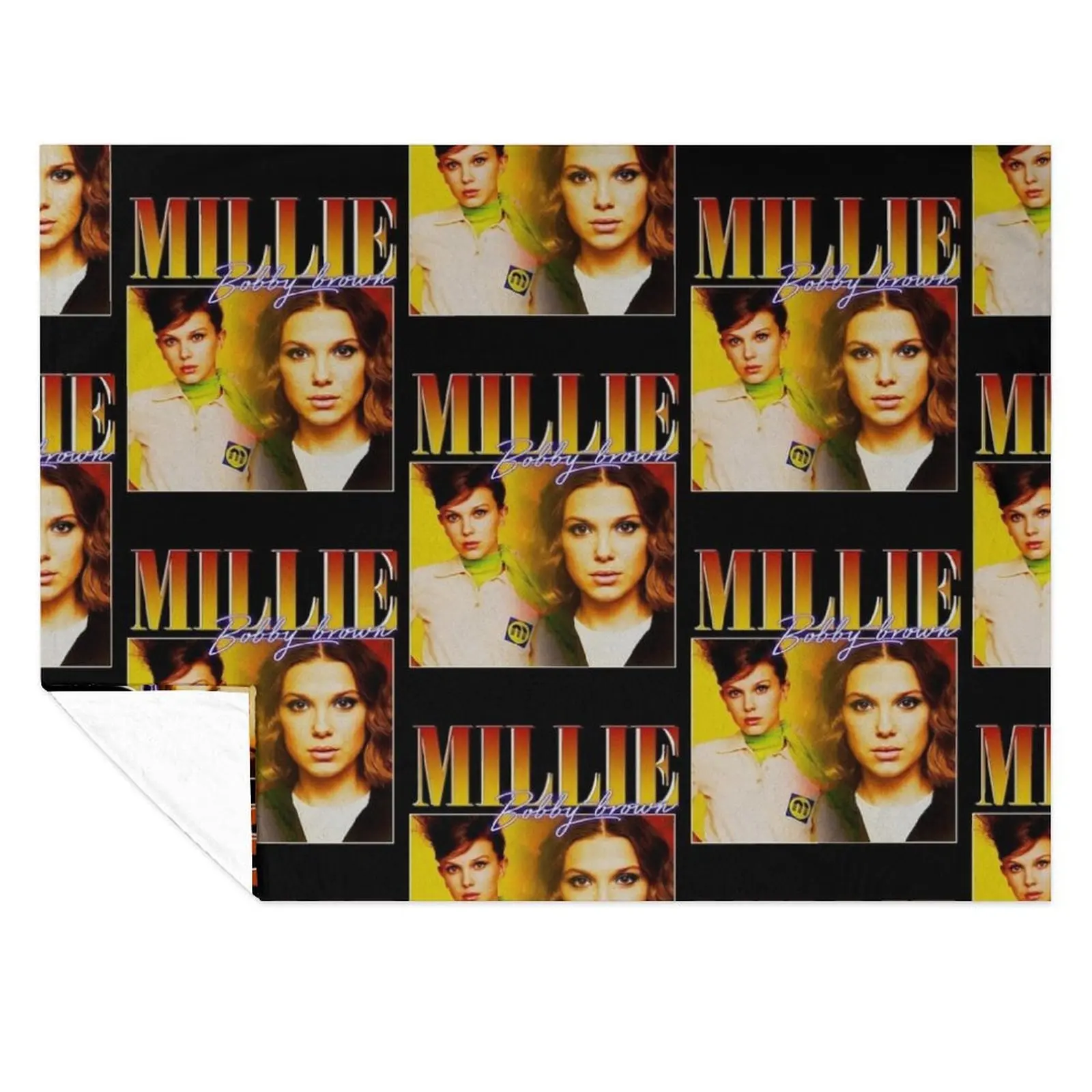 

Millie Bobby-Brown 90s Vintage Black T-Shirt Throw Blanket Retros warm winter Cute Plaid Giant Sofa Blankets