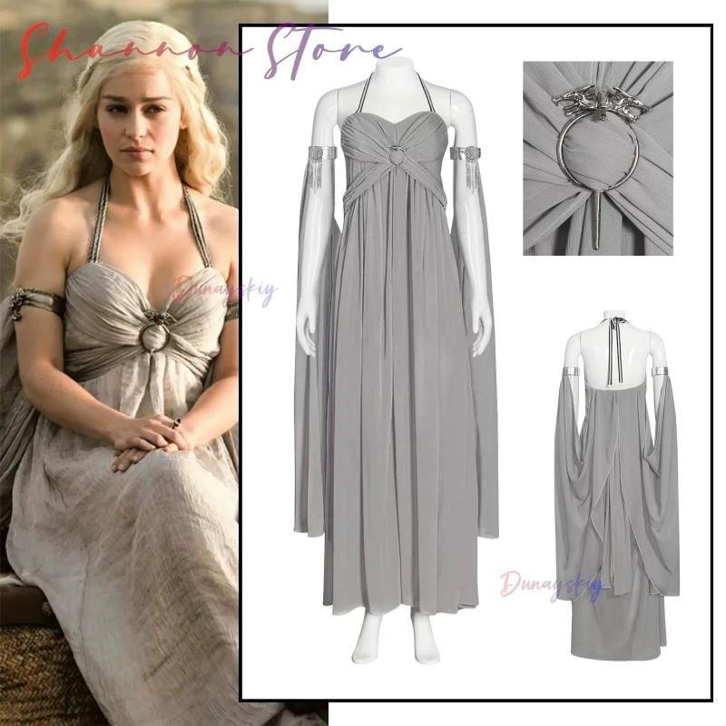 

CosplayQueen DANIELIS Women's Medieval Queen Grey Long Train Dress Costume Cosplay Pleat Elegant Off Shoulder Evening Dresses