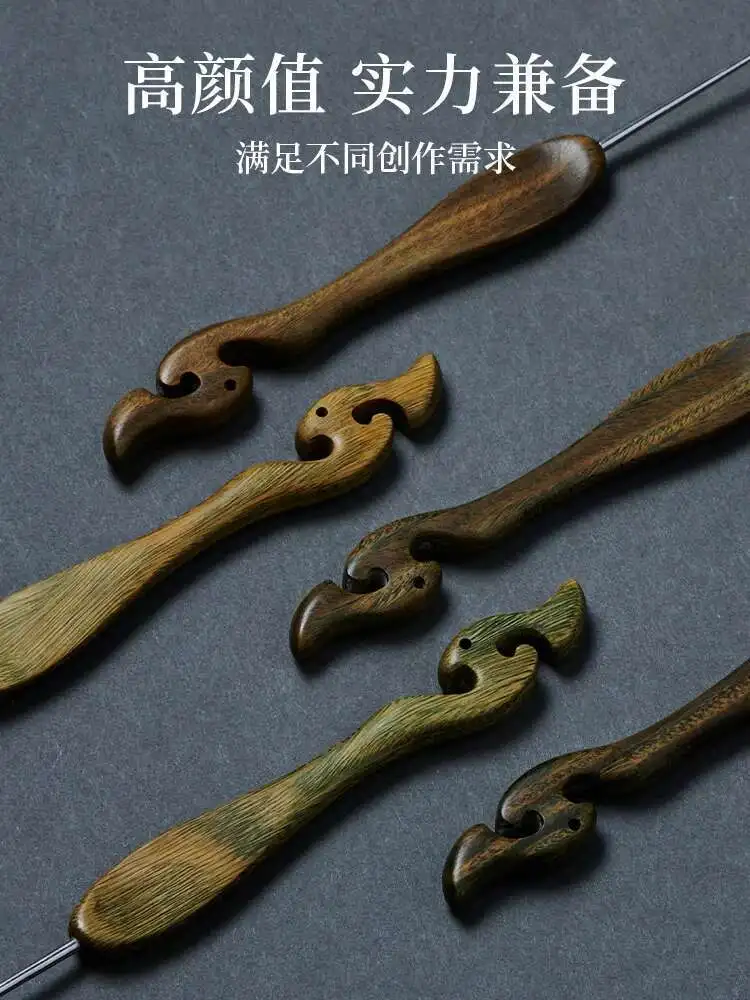 خشب الصندل الأخضر مقبض إبرة كروشيه إبرة تلميع يدوية الفولاذ المقاوم للصدأ إبرة دمية الغزل مواد النسيج