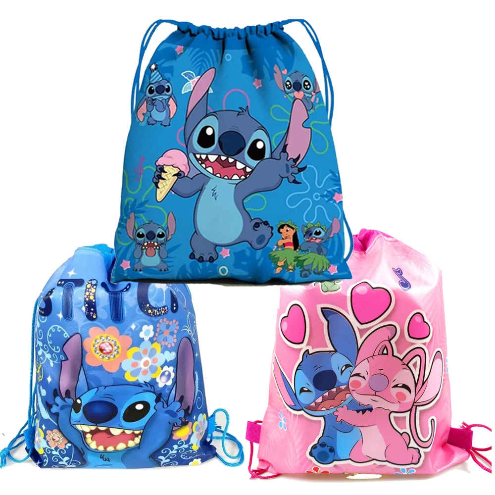 Disney LiloStitch Zaino Borsa con coulisse Borsa regalo Stitch Zaino in tessuto non tessuto Borsa con coulisse regolabile Decorazione per feste