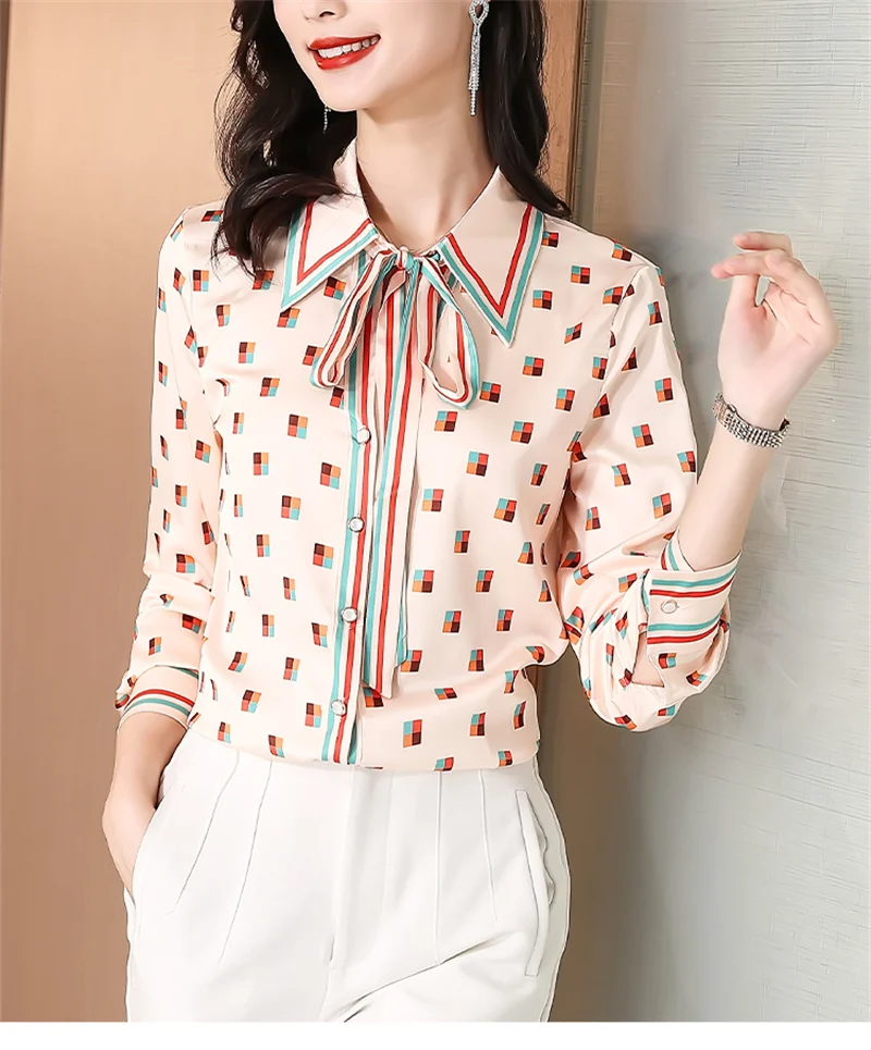 FANIECES camisas e blusas para mujer Bow Neck Pink Apricot Shirt Women 2024 Summer Chiffon Long Sleeve Tops Casual Blouse