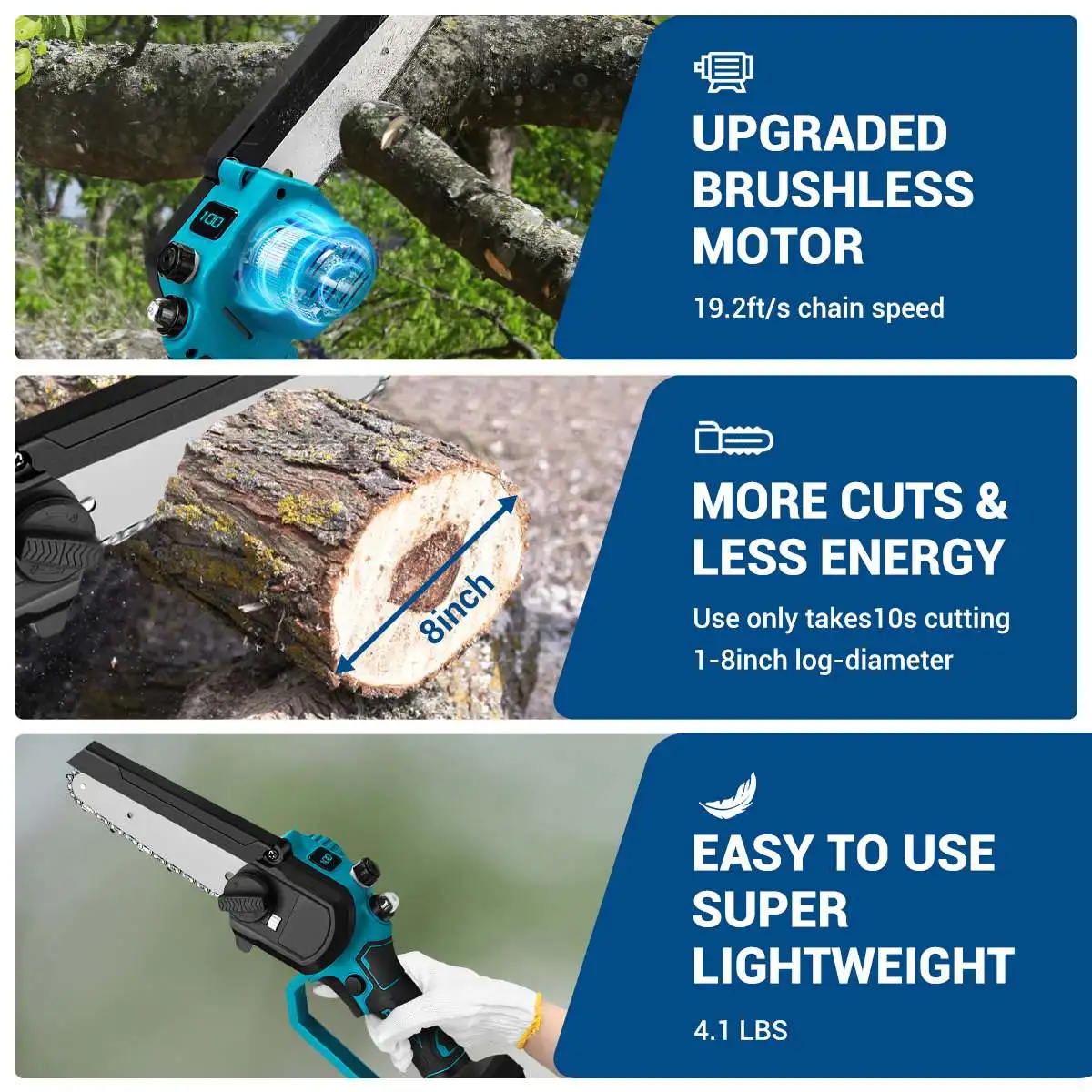 Imagem -03 - Brushless Cordless Chainsaw Elétrica Oil Pot Ramos de Árvores Corte de Madeira Garden Power Tool Makita 18v Bateria 8