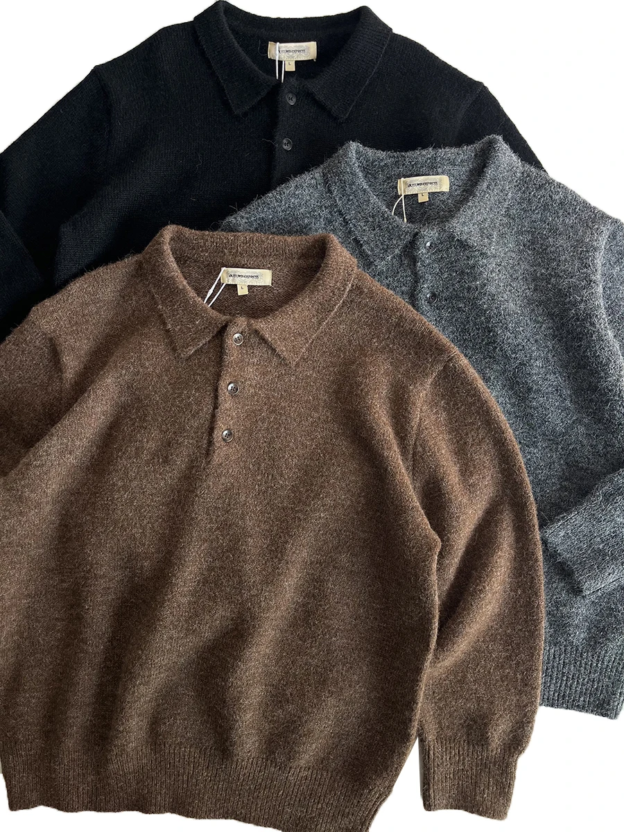 

Thi Wool Blend Japanese Sle Retro Autumn Winter Collar Knitted Sweater Loose Fit Men's Faion Outerwear Casual Knit...