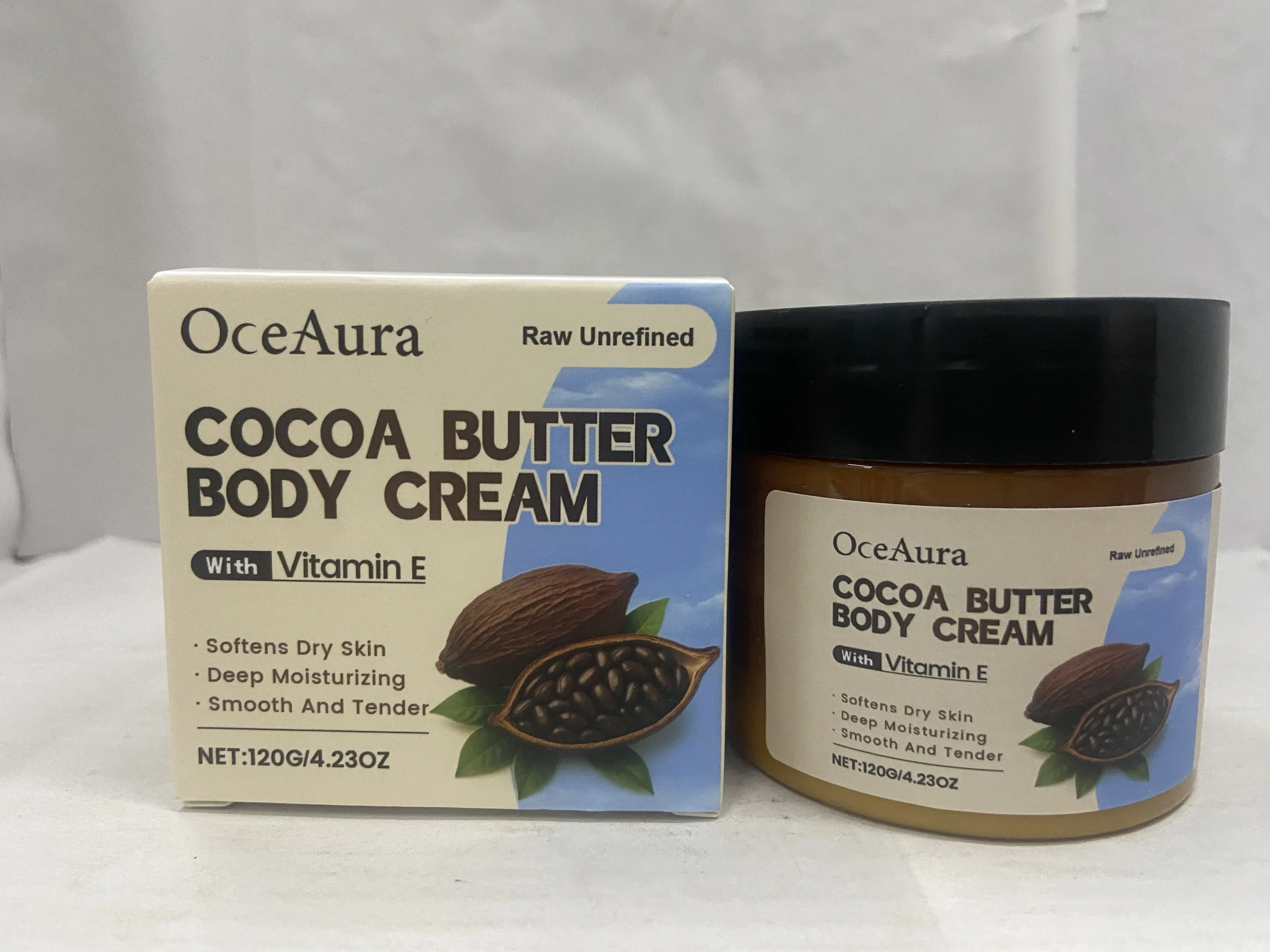 코코아 버터 바디 크림 (비타민 E 함유) - 건성 피부를 위한 깊은 보습 - 120g/4.2OZ - 영양 공급 및 부드러움