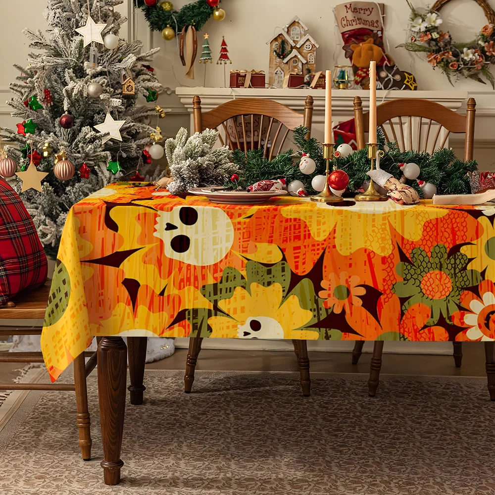 Pink Halloween Ghost Pumpkin Table Cloth Waterproof Tablecloth Spill Proof Table Cloth Wipe Clean Table Cloth for Dining Camping