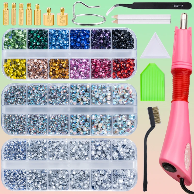 

Nibiru Hotfix Rhinestone Applicator Tool Kit AB Clear Colorful Crystals Gems 4080/6480/7200Pcs for Clothes Shoes Fabric Crafts