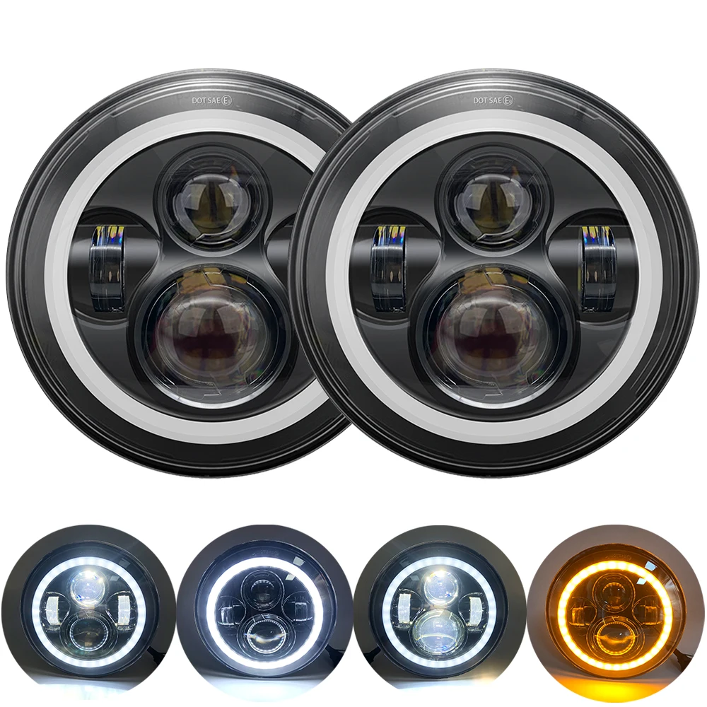 7 Inch 45W H4 LED Headlights Lamp With Angle Eyes 7