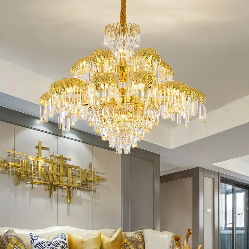 Modern Lustre LED Chandelier For Living Room Villa Hotel Hall Pendent Lights European Hollow Duplex Staircase Hanging Chandelier
