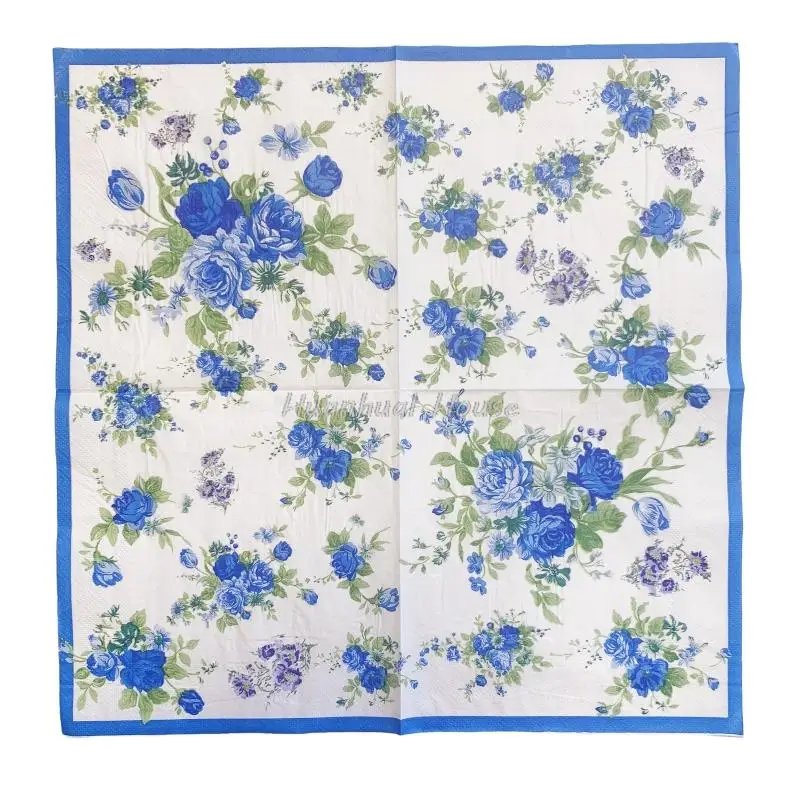 20Pcs/Pack Pink Blue Flower Butterfly Table Decoupage Paper Napkins Vintage Floral Napkin Paper Tissues for Wedding Party Decors