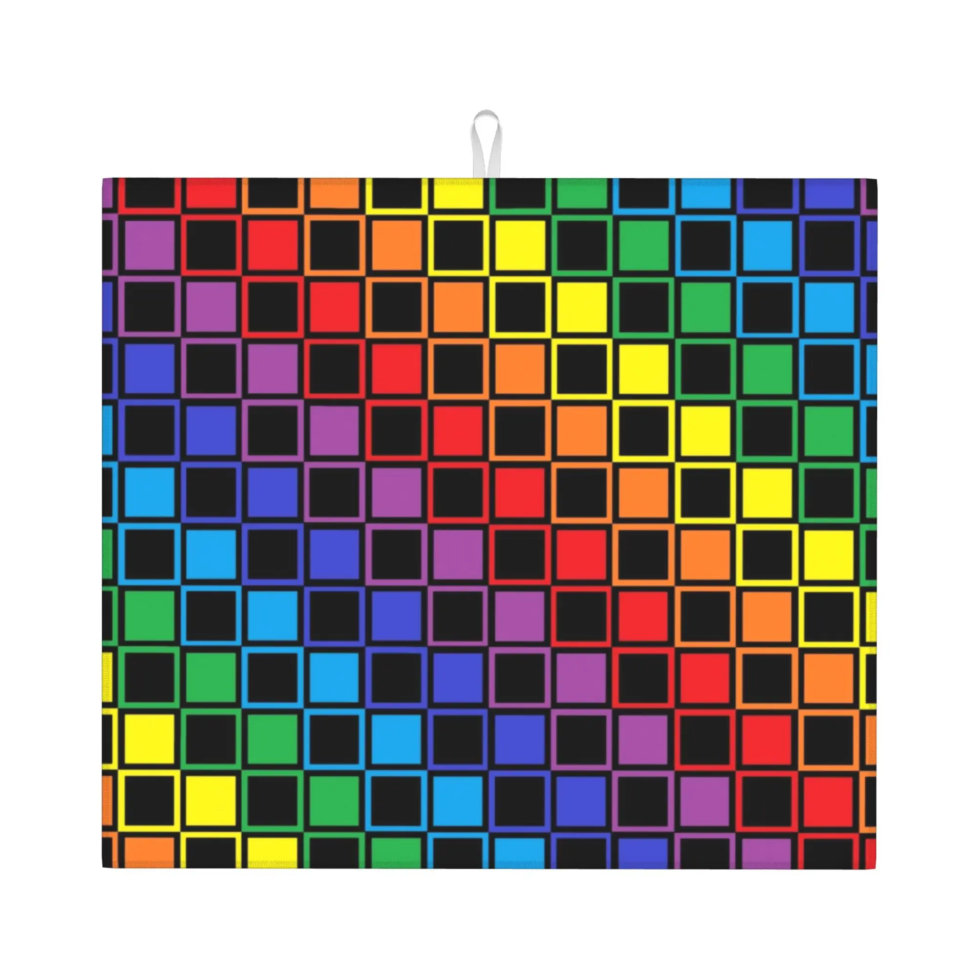 Rainbow Checkers Checkerboard Non‑Slip Waterproof Absorbent Barware Tableware Oil Proof Reusable Bathroom Drying Mat For Kitchen