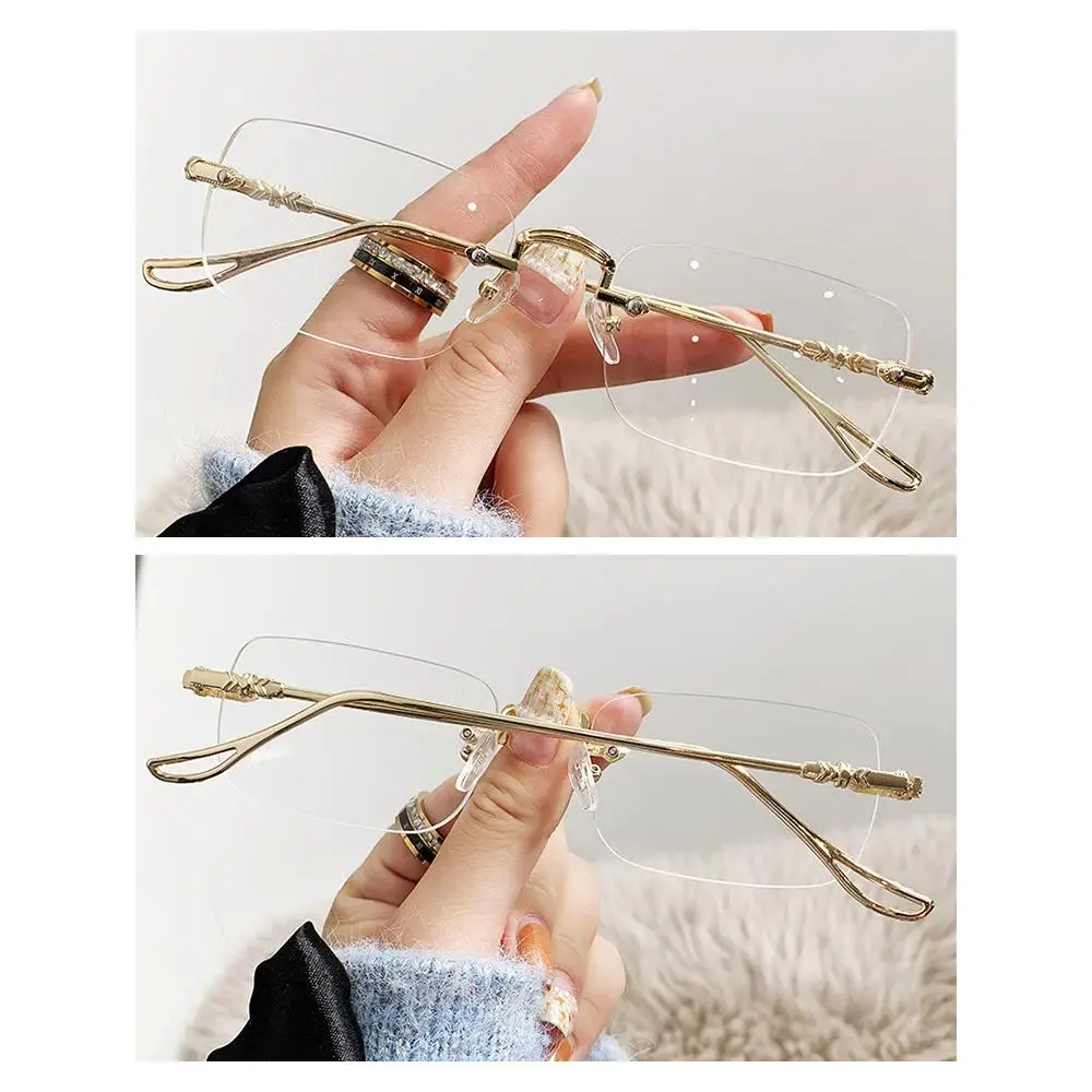 Retro Rimless Rectangle Sunglasses Metal UV400 Ocean Lenses Sun Glasses Vintage Shades for Women & Men