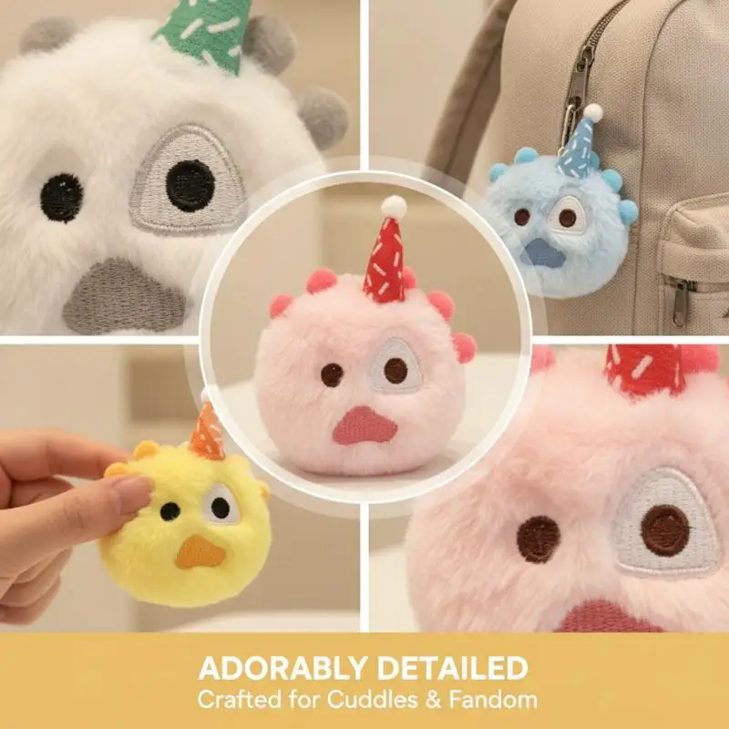 Cute Fluffy Cartoon Monster Plush Keychain Party Hat Doll Pendant for Bag Keyring Holiday Gift for Toddlers